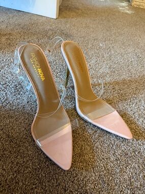 Fashion Nova Pink Pointed Toe Clear Strap Heels